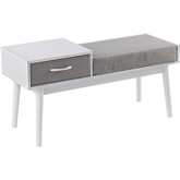 Telephone Bench with Drawer in Grey Fabric & White Wood